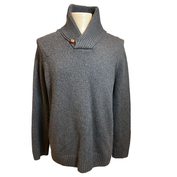 Eddie Bauer Men's Lambswool Sweater - Tall XL‎ Brown Shawl Collar - Picture 1 of 5